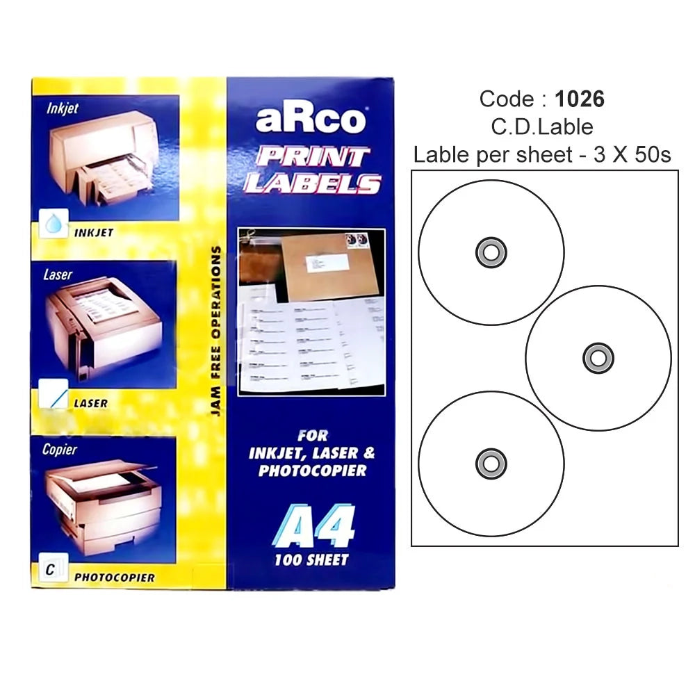 ARCO Print Labels A4 100s 1026 CD D118mm