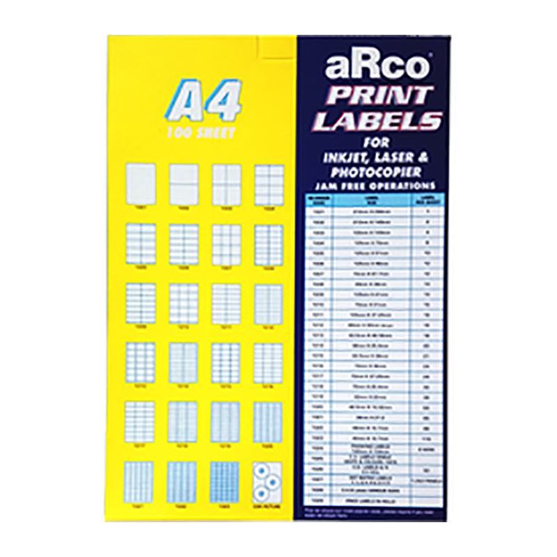 ARCO Print Labels A4 100s 1013 63.5x46.56mm 18/s
