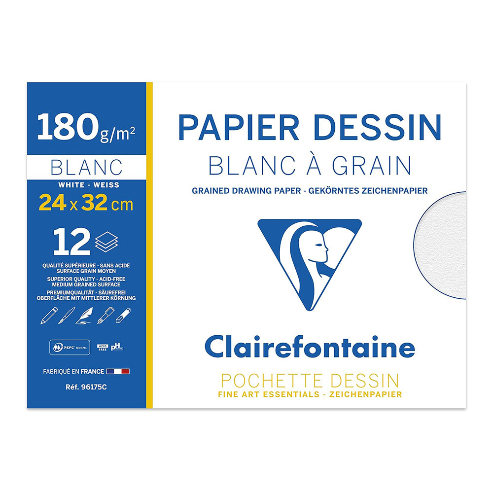 CLAIREFONTAINE White Grained Drawing Paper 24x32cm 180g 12s