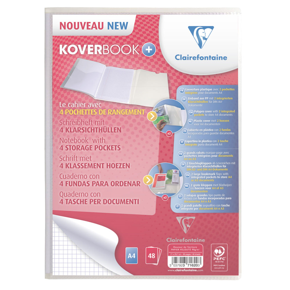 CLAIREFONTAINE Koverbook+ Stapled PP 4P A4 48s Lined+M Col-les