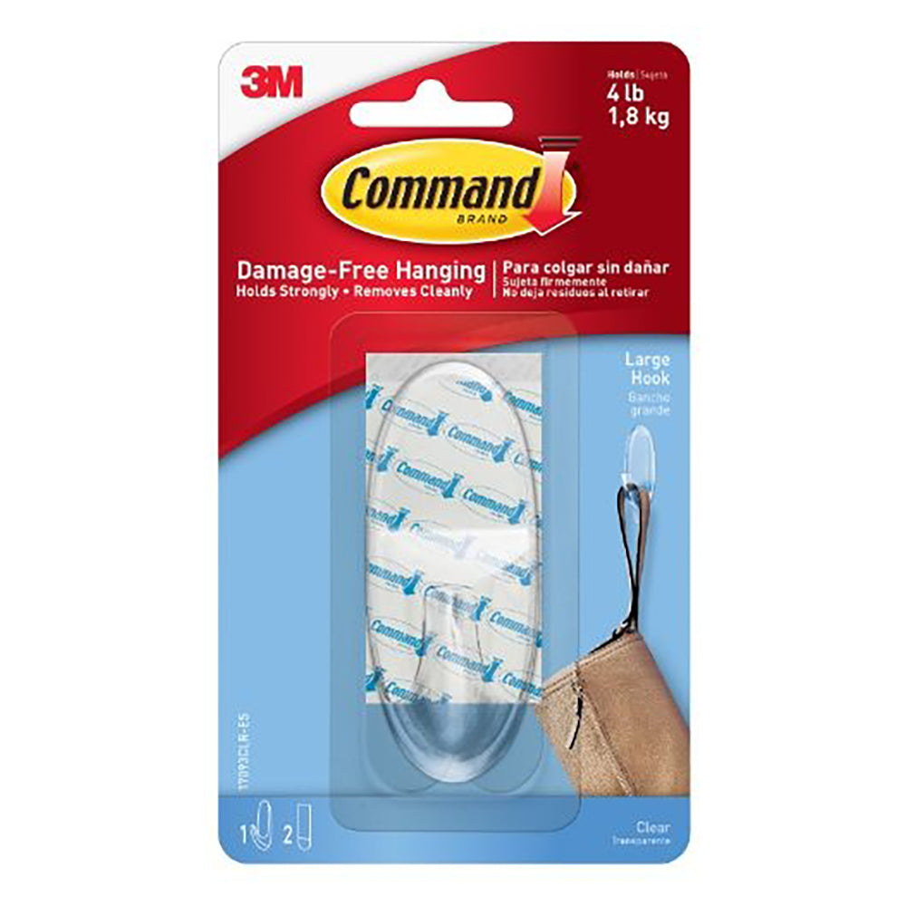 3M Command Clear Hooks 17093 Large Clear Hook+2 Strips