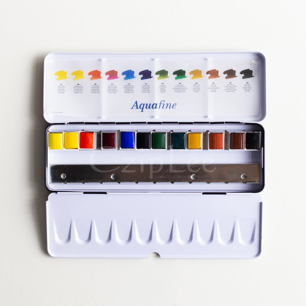DALER ROWNEY Aquafine Watercolour Metal Box 12 Half Pans Default Title