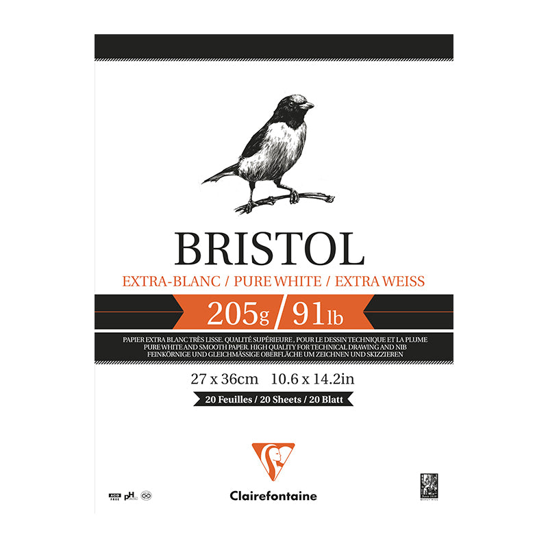 CLAIREFONTAINE Bristol Pad 27x36cm 205g 20s Plain White Default Title