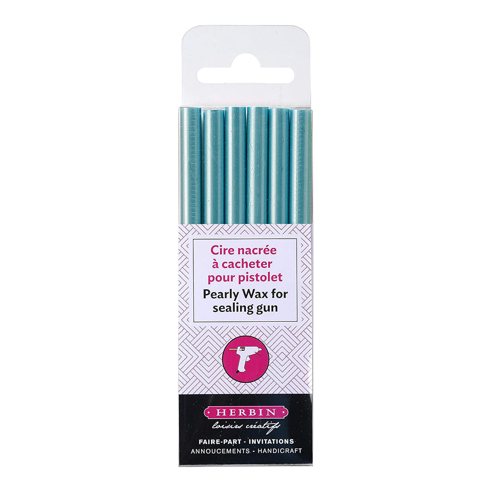 JACQUES HERBIN Pearly Wax Gun Sticks 6x Azure Blue