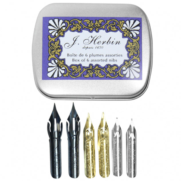 JACQUES HERBIN Metal Box of 6 Assorted Nibs