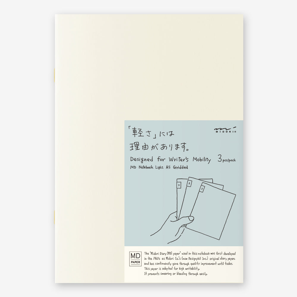 MIDORI MD Notebook Light A5 Gridded 3/pk Eng Cap