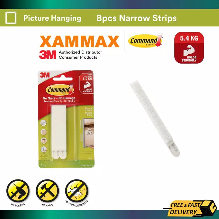 3M Command Picture Hanging Strips 17207 Narrow 4S