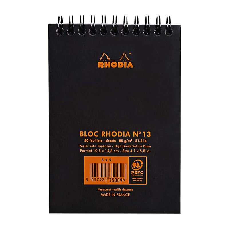 RHODIA Classic Notepad A6 105x148mm 5x5 Sq Black Default Title