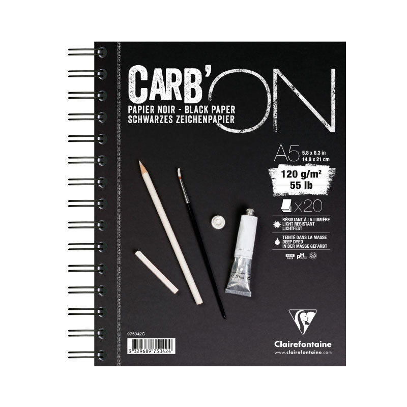 CLAIREFONTAINE Carb ON Wirebound A5 120g 20s Black