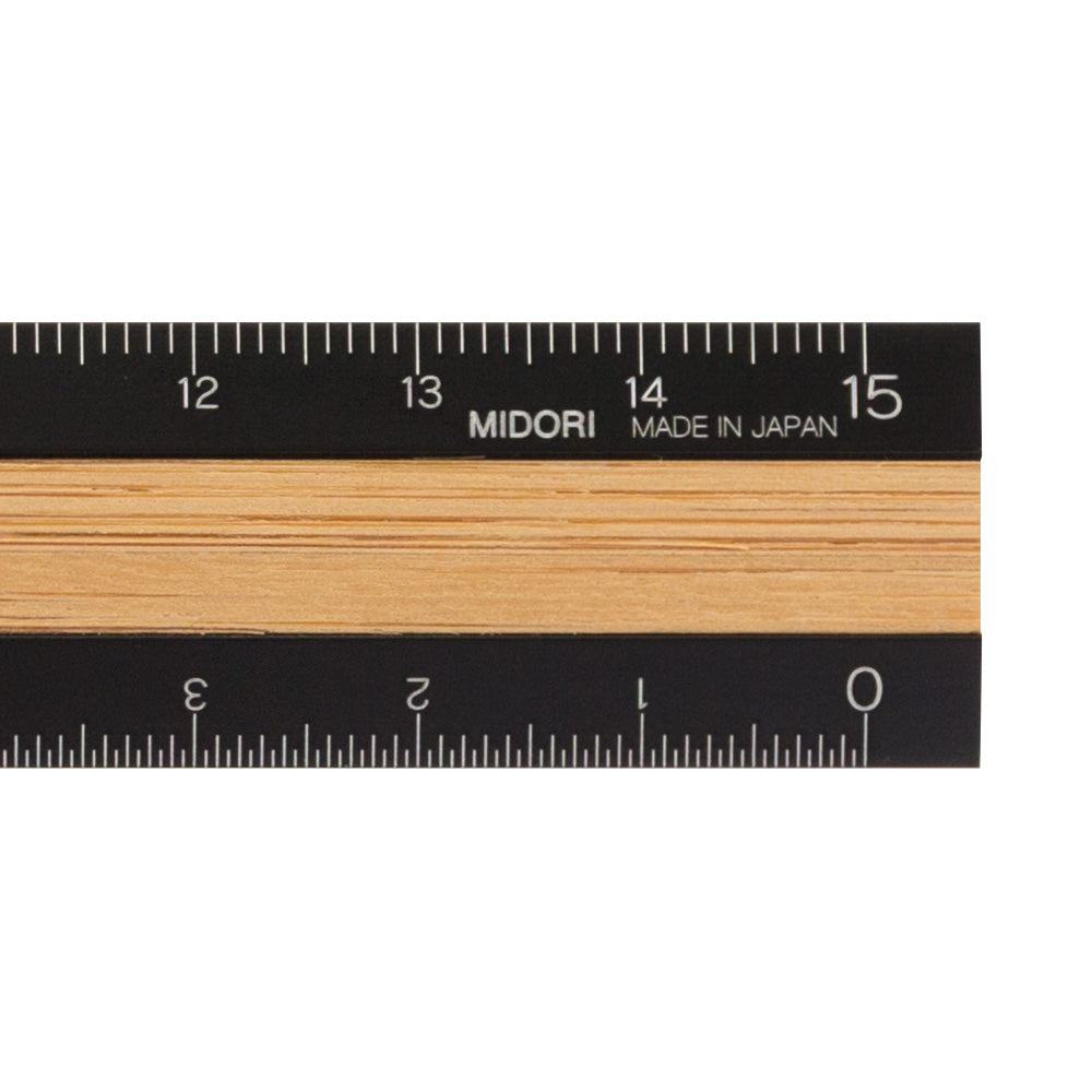 MIDORI Aluminium Wooden Ruler 15cm Black