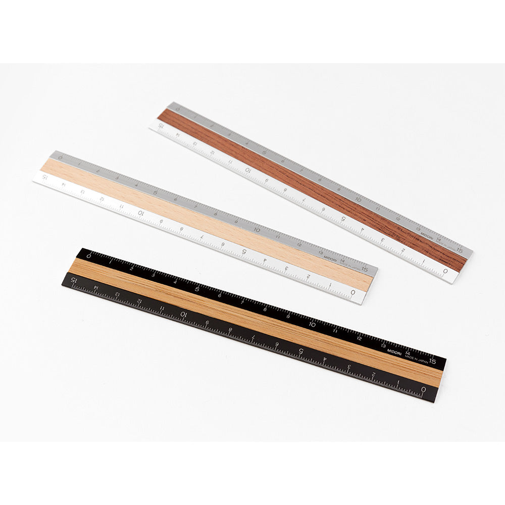 MIDORI Aluminium Wooden Ruler 15cm Black