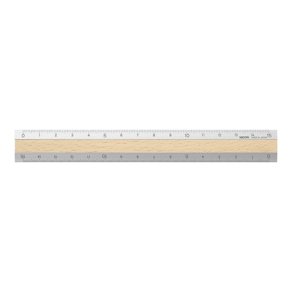 MIDORI Aluminium Wooden Ruler 15cm Light Brown