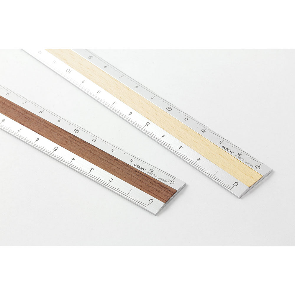MIDORI Aluminium Wooden Ruler 15cm Light Brown