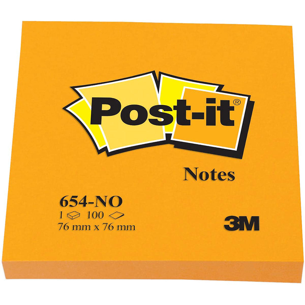 3M Post-it Classic Notes 654 3x3in Neon Orange 100