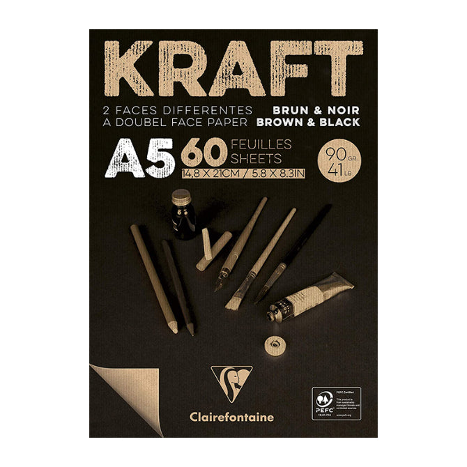 CLAIREFONTAINE Kraft Pad A5 90g 60s Laid-Black & Brown Default Title