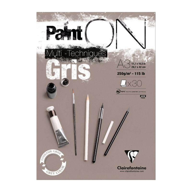 CLAIREFONTAINE Paint ON Pad A3 250g Grey 30s