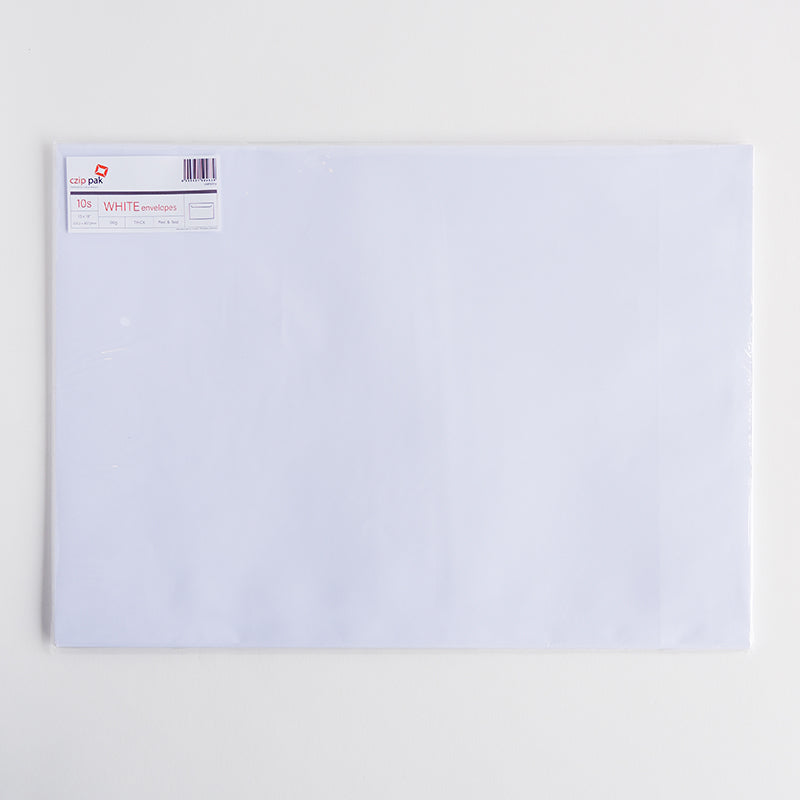 WHITE Envelopes 13"x18" 100g 10s THICK Peel & Seal