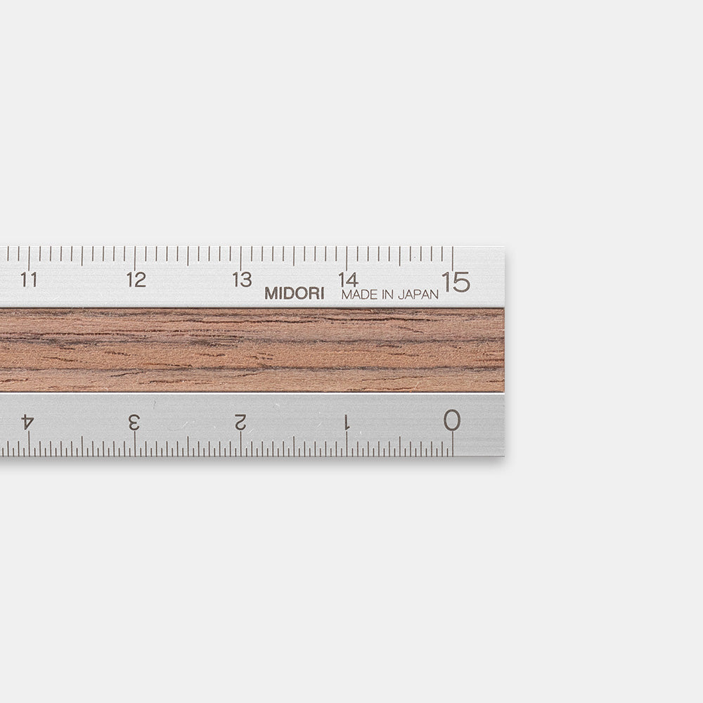 MIDORI Aluminium Wooden Ruler 15cm Dark Brown A
