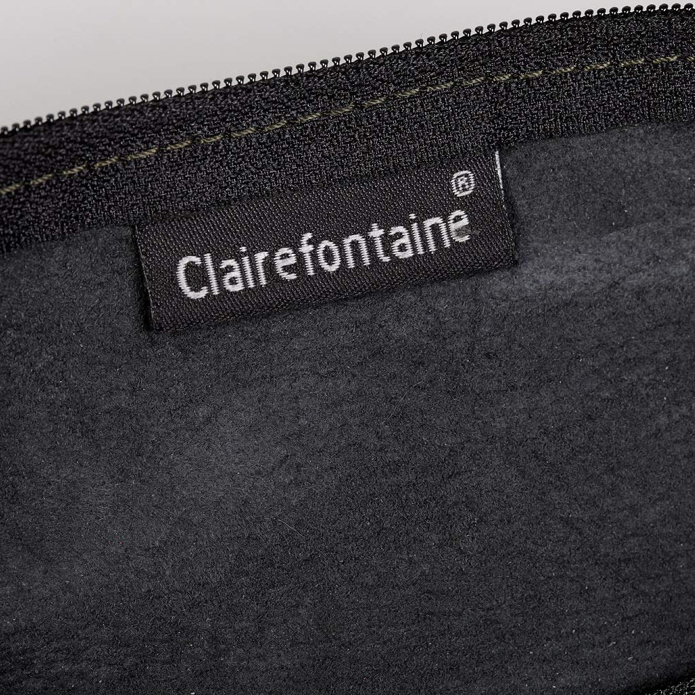 CLAIREFONTAINE Black Leather Pencil Case Flat
