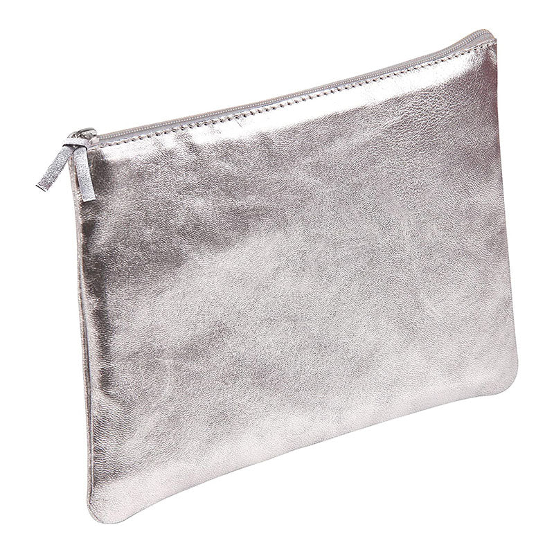 CLAIREFONTAINE Cuirise Leather Pencil Case Flat Silver Default Title
