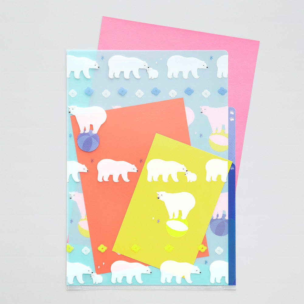 MIDORI 3-Pockets Clear Folder A4 Polar Bear