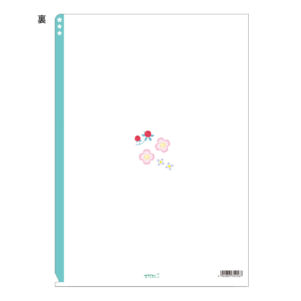MIDORI 3-Pockets Clear Folder A4 Wild Flower