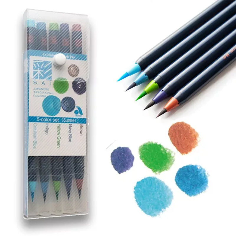 AKASHIYA Sai Coloring Brush Pen 5-Col Set Summer