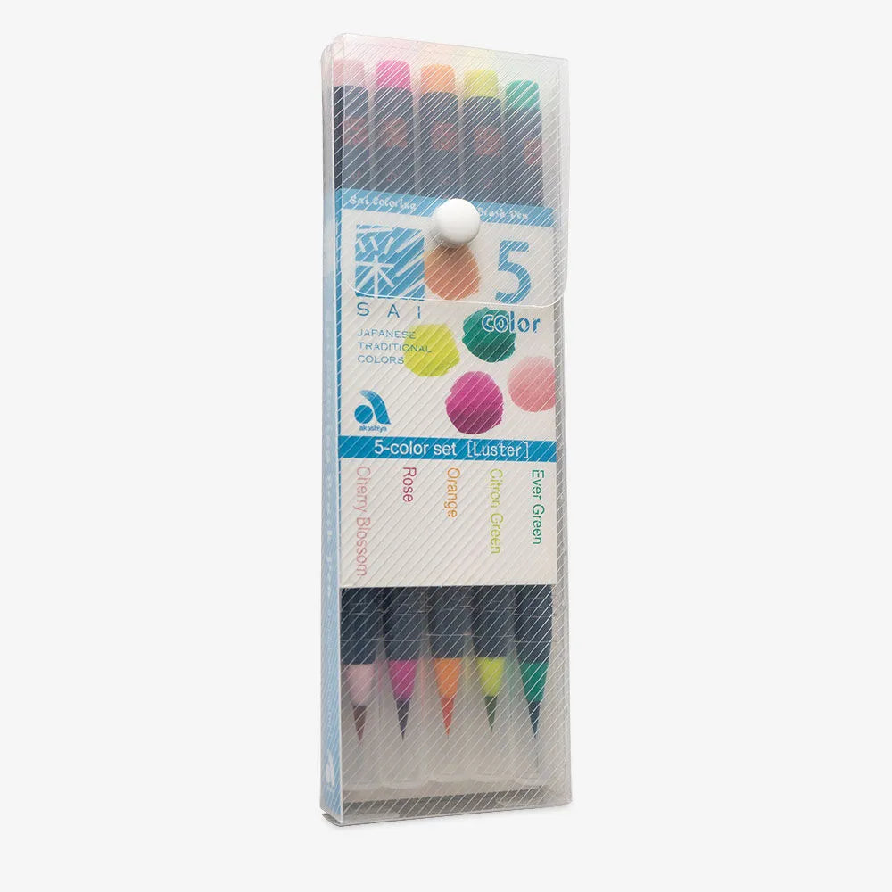 AKASHIYA Sai Coloring Brush Pen 5-Col Set Luster