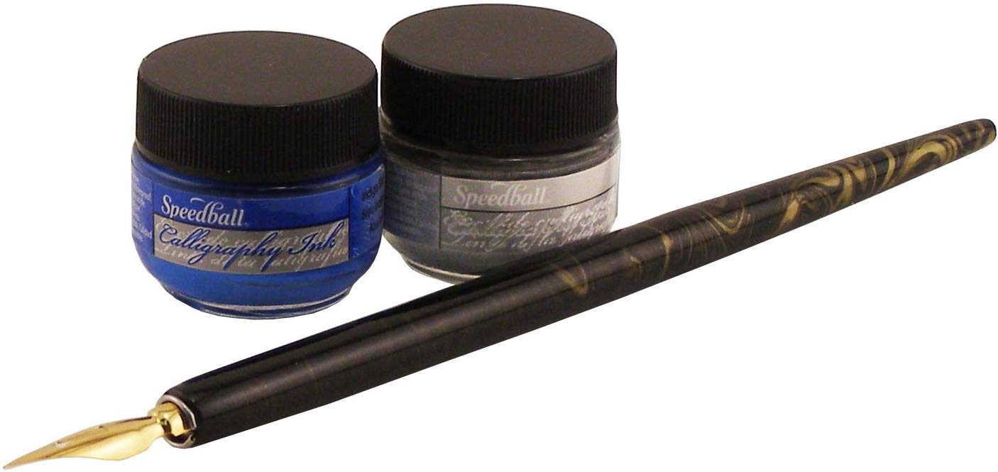 SPEEDBALL Signature Series Nib+Holder+Blue & Silver Ink