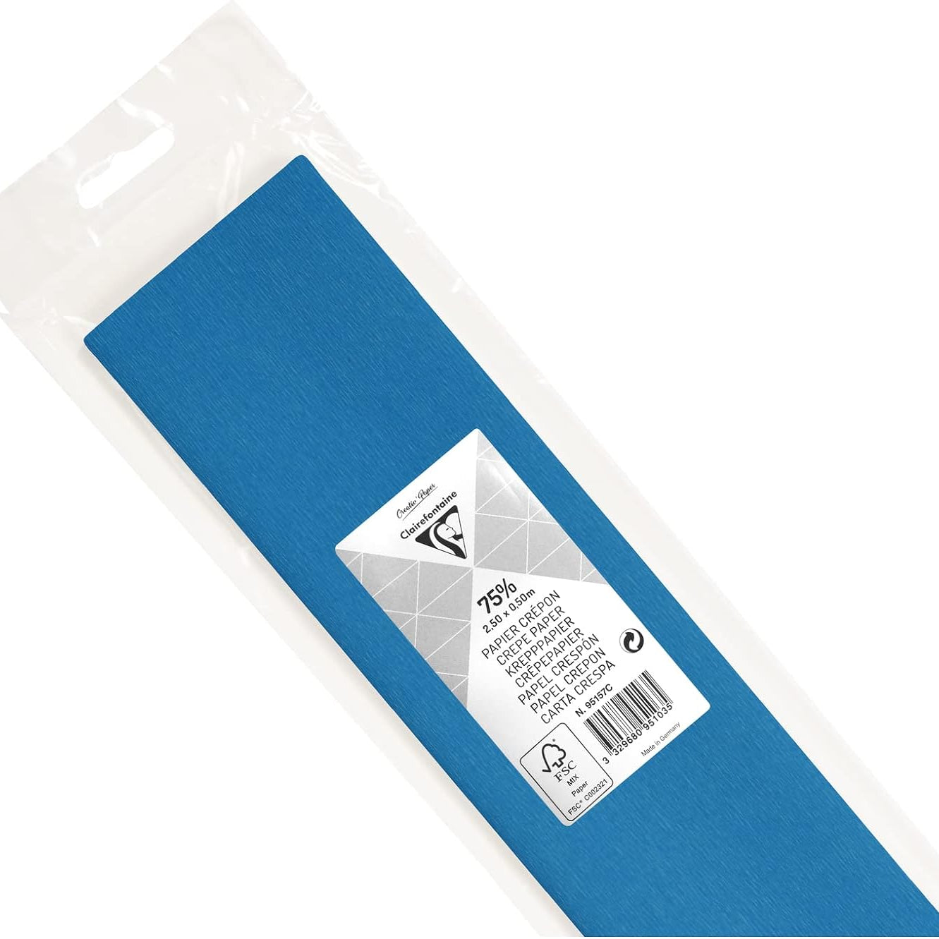 CLAIREFONTAINE Crepe Paper Roll 75% 2.5x0.5M Petrol Blue