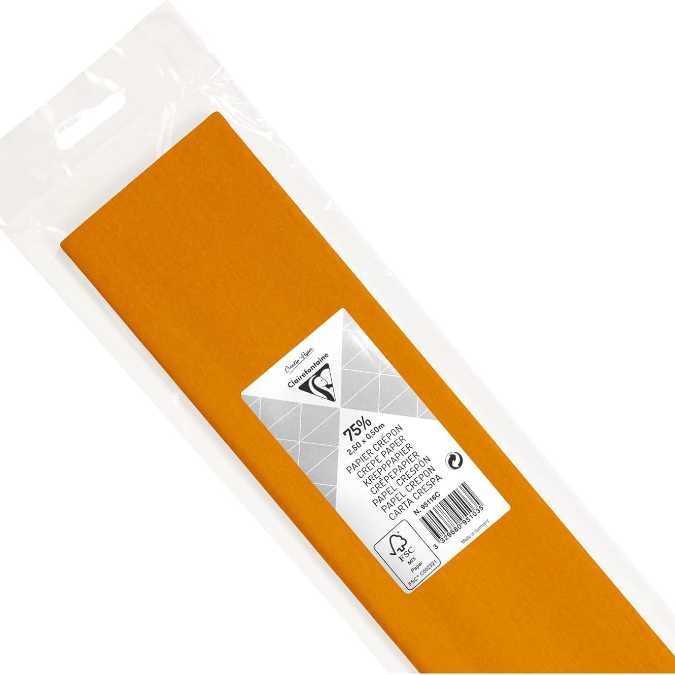 CLAIREFONTAINE Crepe Paper Roll 75% 2.5x0.5M Gold Yellow