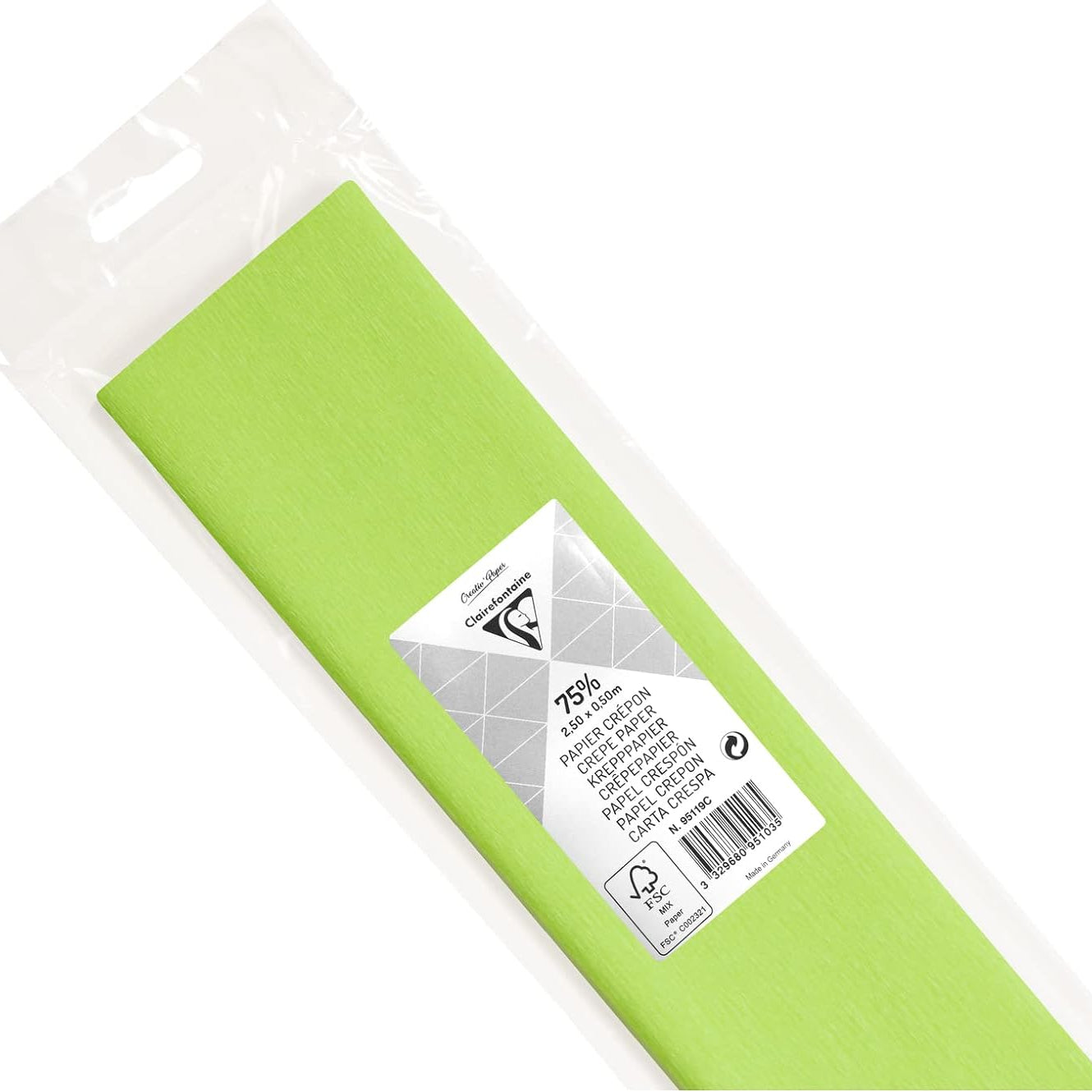 CLAIREFONTAINE Crepe Paper Roll 75% 2.5x0.5M Apple Green