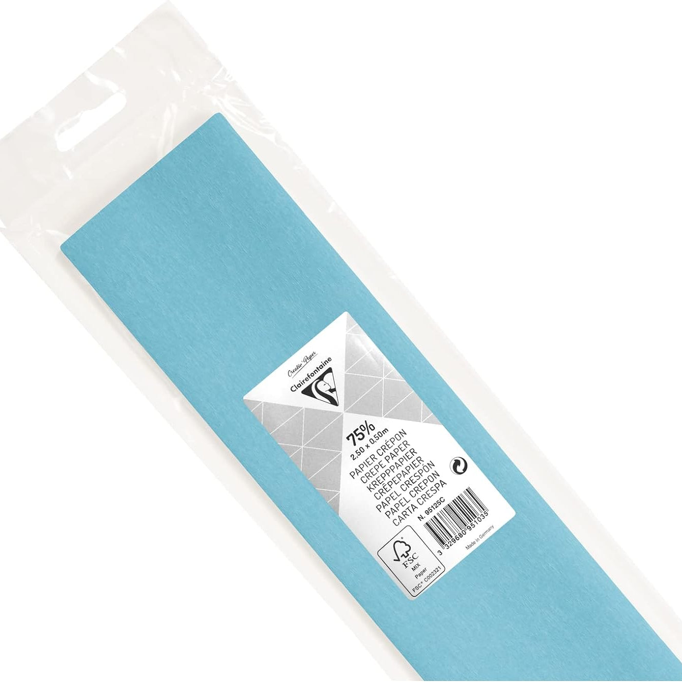 CLAIREFONTAINE Crepe Paper Roll 75% 2.5x0.5M Turquoise Blue