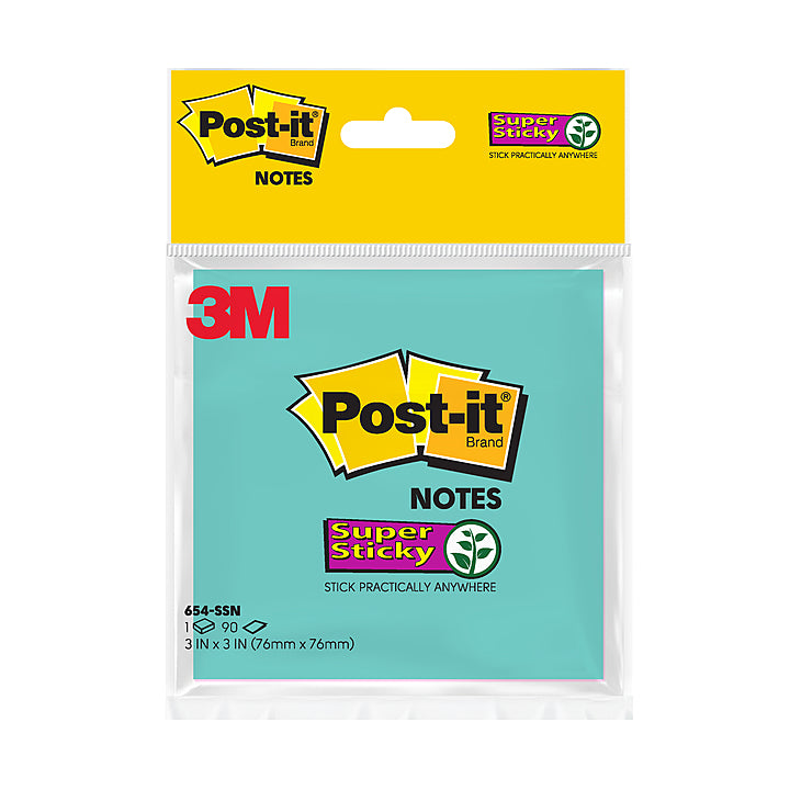 3M Post-it Super Sticky Notes 654 3x3in Aqua Wave
