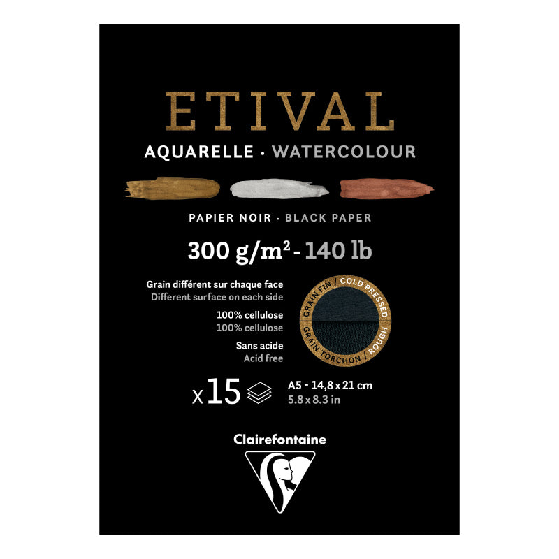 CLAIREFONTAINE Etival Cold Pressed 300g Black A5 15s 2Grain Default Title