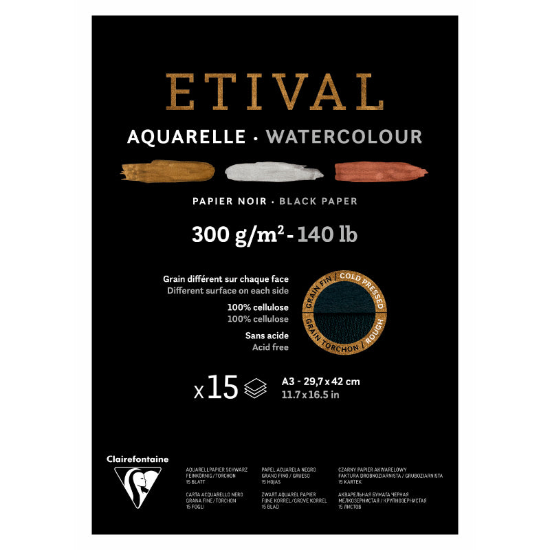 CLAIREFONTAINE Etival Cold Pressed 300g Black A3 15s 2Grain Default Title