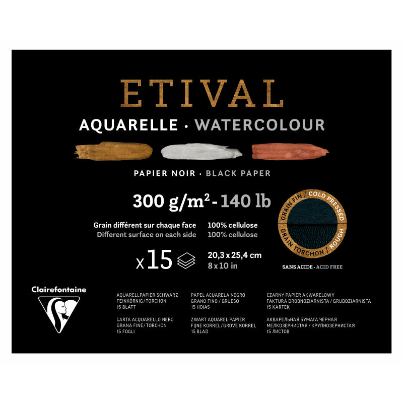CLAIREFONTAINE Etival Cold Pressed 300g Black 20.3x25.4cm 15s Default Title
