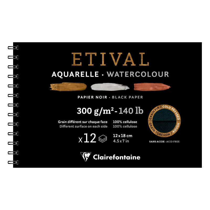 CLAIREFONTAINE Etival Wirebound Cold Pressed 300g Black 12x18cm 12s 2 Default Title
