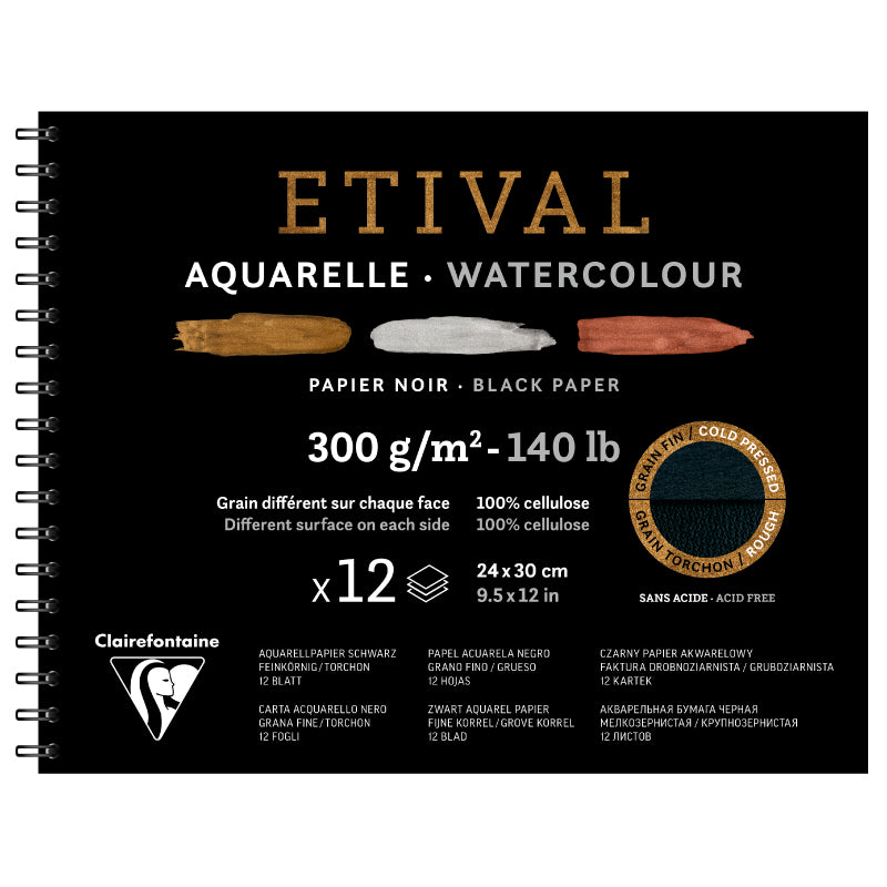CLAIREFONTAINE Etival Wirebound Cold Pressed 300g Black 24x30cm 12s 2 Default Title