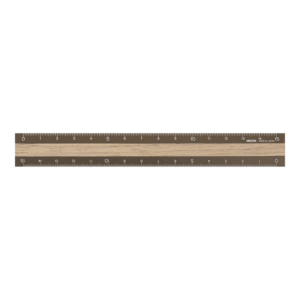 MIDORI Aluminium Wooden Ruler 15cm Brown