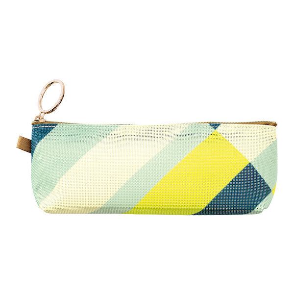 MIDORI Mesh Graphics Pen Case Stripe Yellow Green