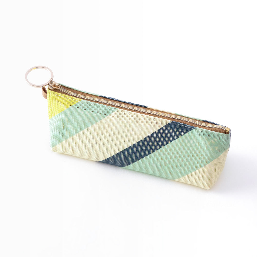 MIDORI Mesh Graphics Pen Case Stripe Yellow Green