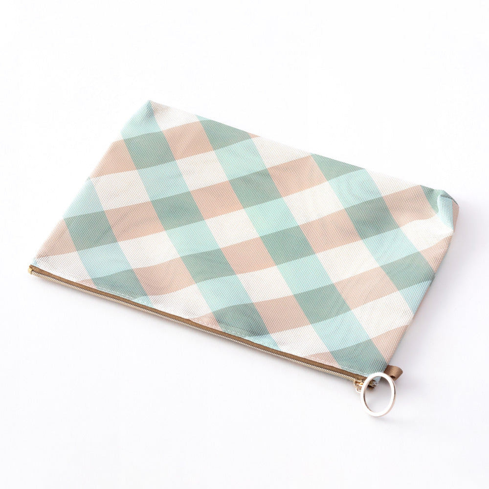 MIDORI Mesh Graphics Pouch A5 Check Light Blue