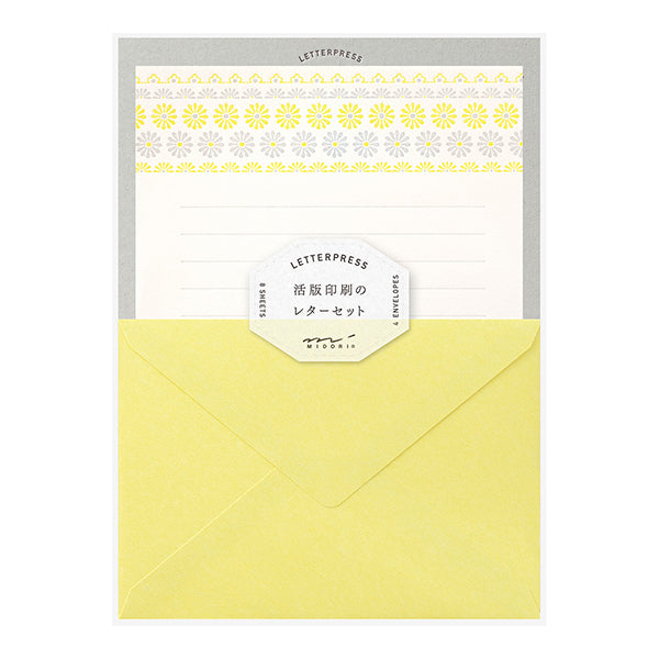 MIDORI Letterpress Letter Set 477 Flower Line Yell