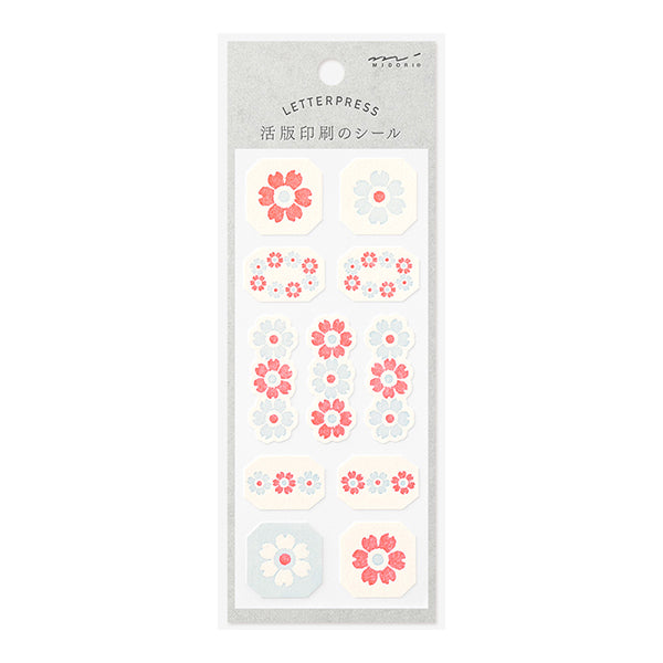 MIDORI Letterpress Sticker 2506 Flower Frame LBlue