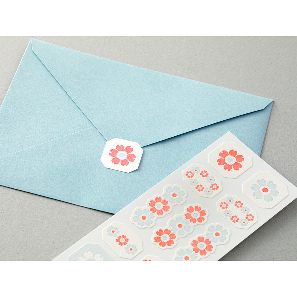 MIDORI Letterpress Sticker 2506 Flower Frame LBlue