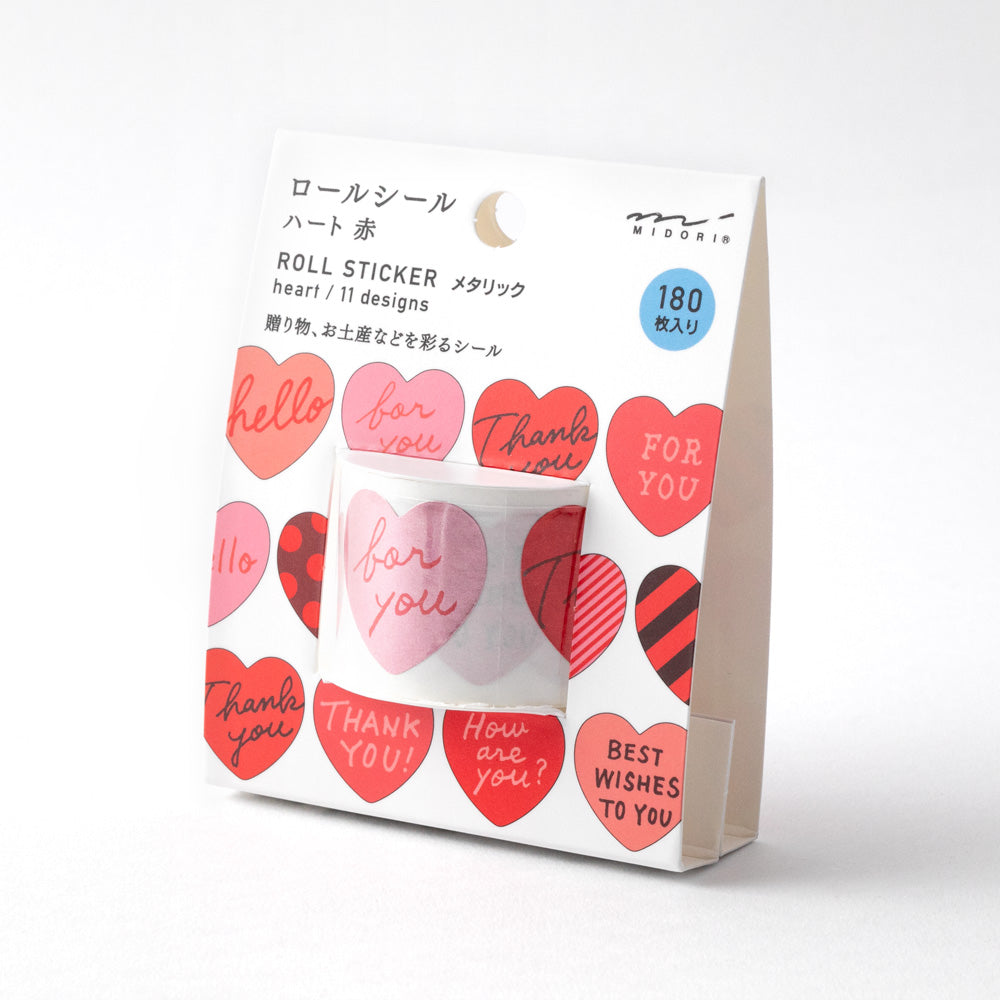 MIDORI Roll Sticker Heart Red Metallic