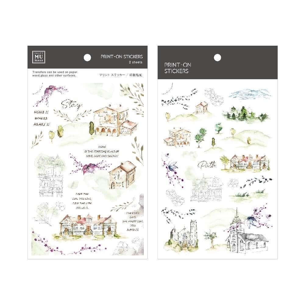 MU Print-On Sticker 2s 112-Houses On Green Hills