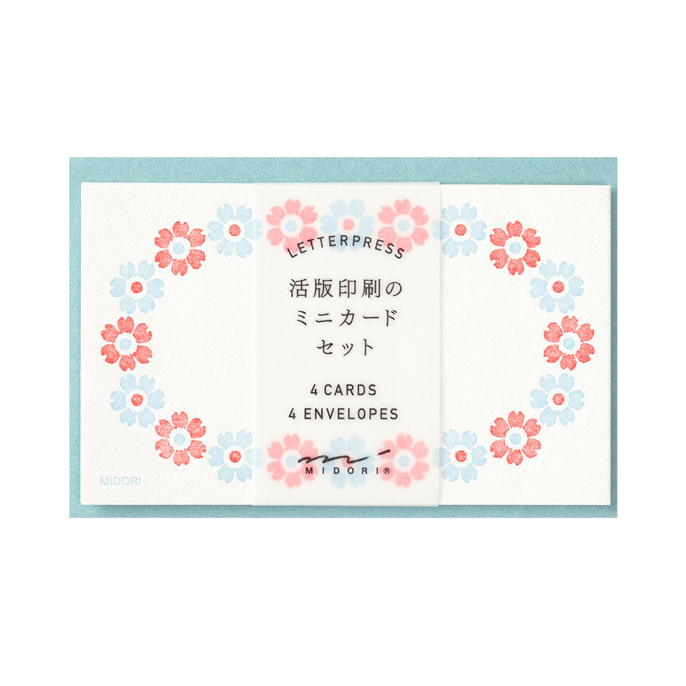 MIDORI Letterpress Card Set Flower Frame L.Blue
