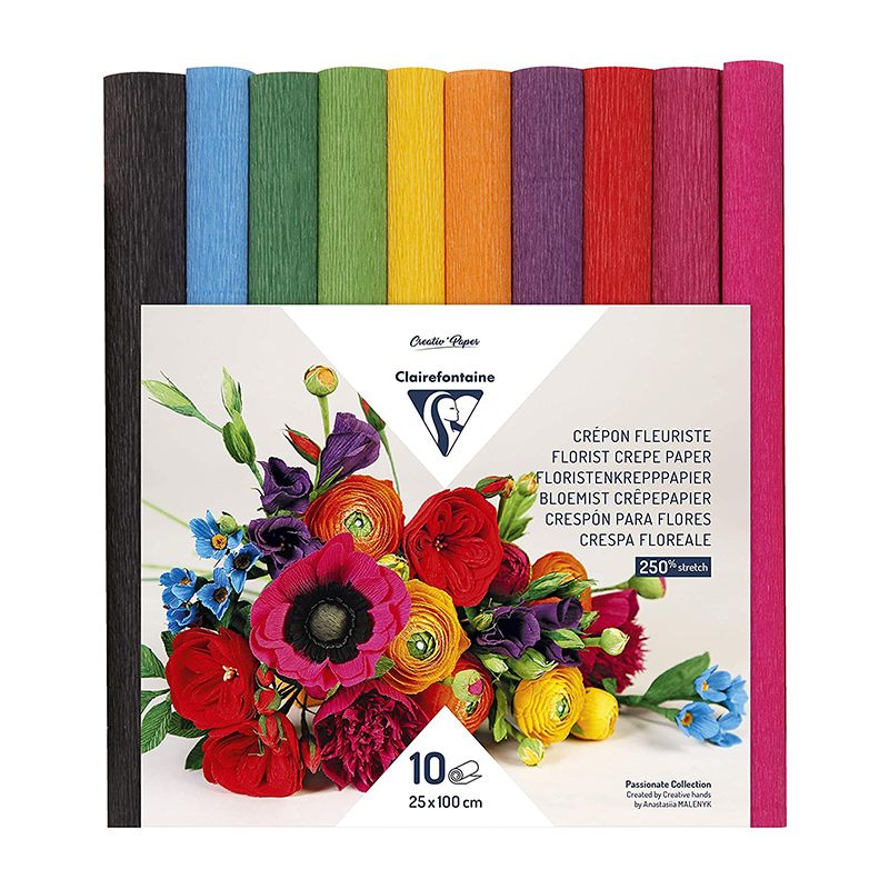 CLAIREFONTAINE Florist Crepe Paper 25x100cm Bright Assorted 10s Default Title